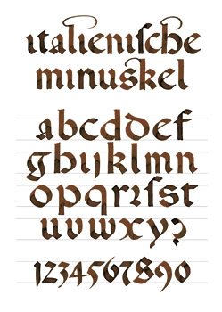 Kalligraphie-Schrift-Vorlage, Alphabet Italienische Minuskel