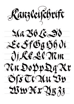 Kalligraphie-Schrift-Vorlage, Alphabet Kanzleischrift