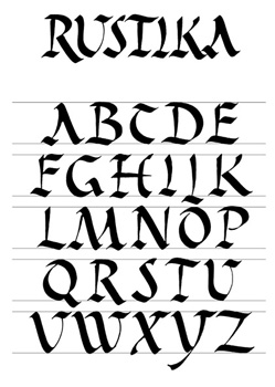 Kalligraphie-Schrift-Vorlage, Alphabet Rustika