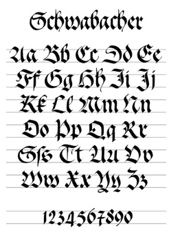 Kalligraphie-Schrift-Vorlage, Alphabet Schwabacher