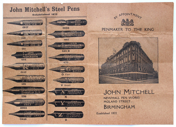 Reklameblatt von John Mitchell, Birmingham, England