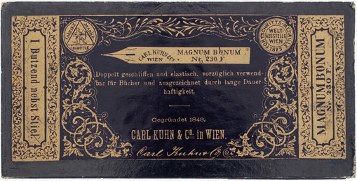 Antike Schreibfederschachtel, Carl Kuhn & Co, Magnum Bonum
