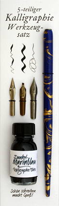 Geschenksortiment mit Kalligraphie-Tinte, Federhalter und 3 verschiedenen Schreibfedern